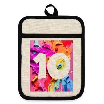 NO. 10 NUMBER 10 COLORFUL 10TH BIRTHDAY - Pot holders with rubber back - linen/black  - Front