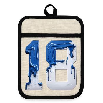 NO. 18 NUMBER 18 BLUE WHITE 18TH BIRTHDAY - Pot holders with rubber back - linen/black  - Front