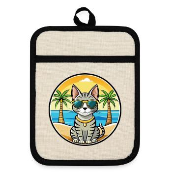 Lunettes de soleil de dessin animé de race de chat Mau égyptien plage - Maniques avec dos en caoutchouc - lin/noir  - Devant