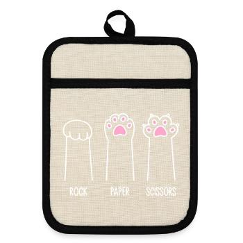Rock Paper Scissors - Cat Paws - Pot holders with rubber back - linen/black  - Front