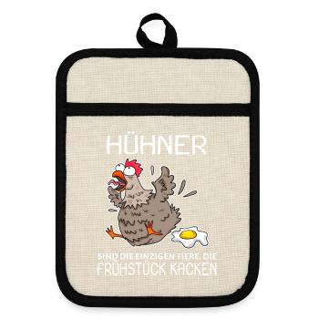 Landwirt Landwirte Huhn Hühner Spruch - Topflappen mit Gummirückseite - Leinen/Schwarz  - Vorne