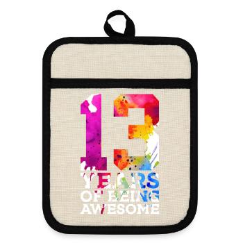 13 YEARS OF BEING AWESOME 13TH BIRTHDAY - Pot holders with rubber back - linen/black  - Front