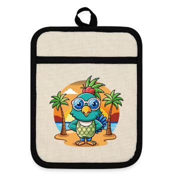Peacock Funny Cartoon Summer Beach Sunglasses - Pot holders with rubber back - linen/black  - Front