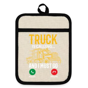 Der Lkw ruft und ich muss los Lkw-Fahrer - Topflappen mit Gummirückseite - Leinen/Schwarz  - Vorne