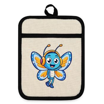 Butterfly Funny Cartoon Character Headphone Music - Pot holders with rubber back - linen/black  - Front