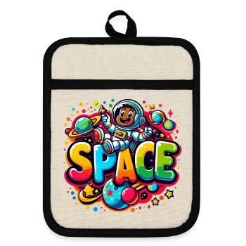 Space astronaut child - Pot holders with rubber back - linen/black  - Front