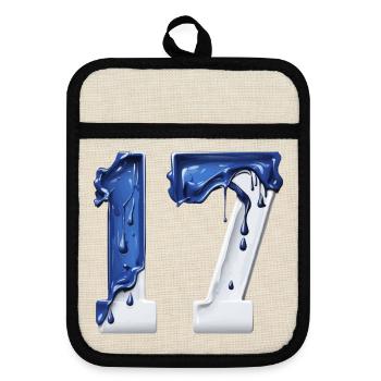 NO. 17 NUMBER 17 BLUE WHITE 17TH BIRTHDAY - Pot holders with rubber back - linen/black  - Front