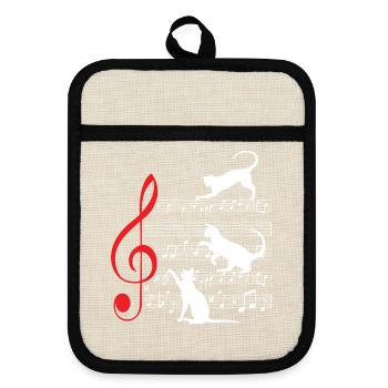 Katze Katzen Noten Musik Musiker - Topflappen mit Gummirückseite - Leinen/Schwarz  - Vorne