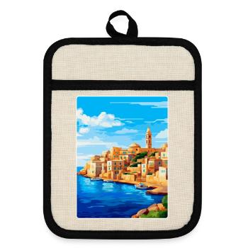 Malta Vintage Travel Poster Souvenir WPA Souvenir - Pot holders with rubber back - linen/black  - Front