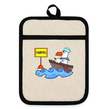 Hamburg Seemann Möwe Seemöwe Boot Kapitän Meer - Topflappen mit Gummirückseite - Leinen/Schwarz  - Vorne