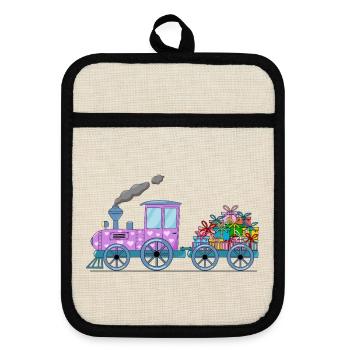 Train pour enfants avec remorque rose - Maniques avec dos en caoutchouc - lin/noir  - Devant