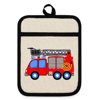 Fire engine children - Pot holders with rubber back - linen/black  - Front