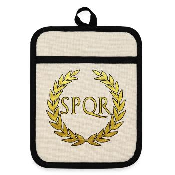 Rom Latein SPQR Senatus Populusque Romanus - Topflappen mit Gummirückseite - Leinen/Schwarz  - Vorne