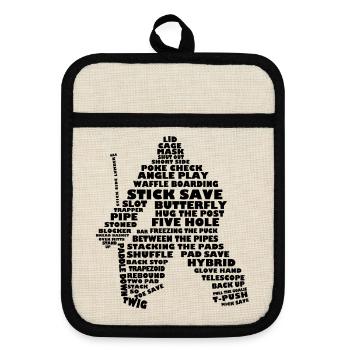 Sprache der Hockey (Goalie Version, schwarz print) - Topflappen mit Gummirückseite - Leinen/Schwarz  - Vorne