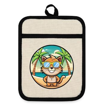 Pixie Bob Katzenrasse Cartoon Sonnenbrille Strand - Topflappen mit Gummirückseite - Leinen/Schwarz  - Vorne