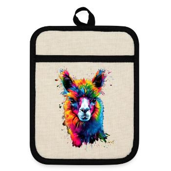 Alpaca Pop Art Bright Colors Llama Rainbow Alpaca - Pot holders with rubber back - linen/black  - Front