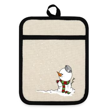 Schneemann im Schnee. - Topflappen mit Gummirückseite - Leinen/Schwarz  - Vorne