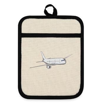 Flugzeug - Topflappen mit Gummirückseite - Leinen/Schwarz  - Vorne