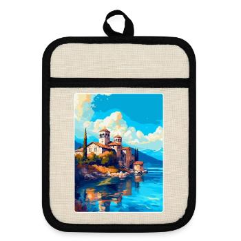 Ohrid North Macedonia Vintage Travel Poster WPA - Pot holders with rubber back - linen/black  - Front