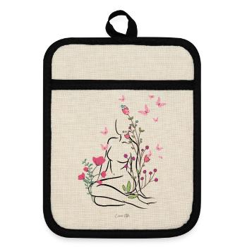 Skin-flowered - Pot holders with rubber back - linen/black  - Front