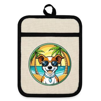 Jack Russell Terrier Chien Race Dessin Animé Lunettes de Soleil - Maniques avec dos en caoutchouc - lin/noir  - Devant