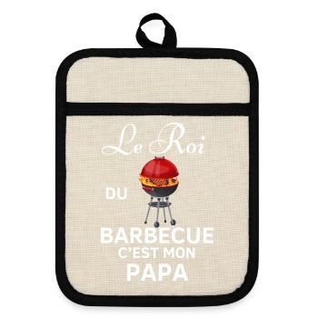 Tablier de cuisine humour le roi du barbecue.. - Maniques avec dos en caoutchouc - lin/noir  - Devant