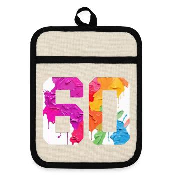 COLORED NUMBER 60 COLORFUL 60TH BIRTHDAY - Pot holders with rubber back - linen/black  - Front