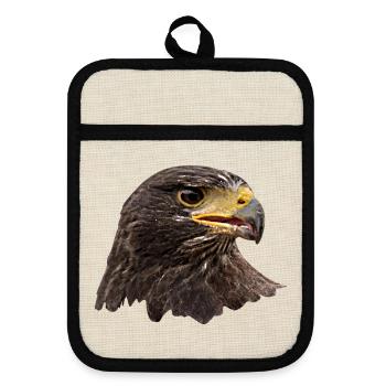 Adler, Falke, Greifvogel aus Falknerei, braun - Topflappen mit Gummirückseite - Leinen/Schwarz  - Vorne