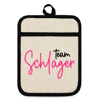 Team Schlager - Schlagerparty - Schlagermusik - Topflappen mit Gummirückseite - Leinen/Schwarz  - Vorne