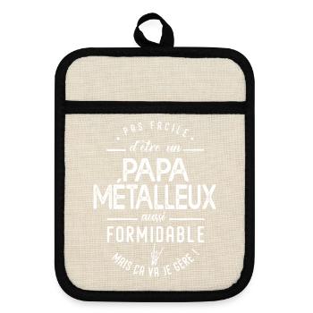 Papa Métalleux Cadeau Heavy Metal Rock Papa - Maniques avec dos en caoutchouc - lin/noir  - Devant
