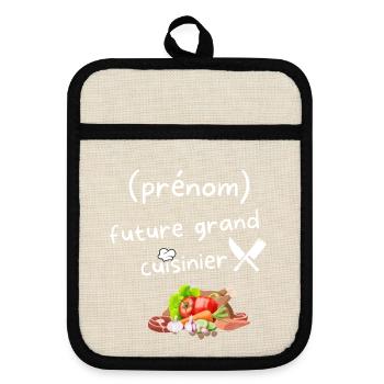 Tablier de cuisine personnalisable - Maniques avec dos en caoutchouc - lin/noir  - Devant