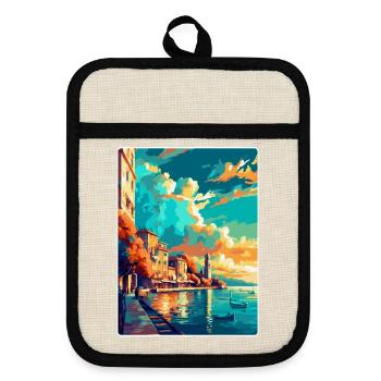Thessalonique Grèce Affiche de voyage vintage souvenir - Maniques avec dos en caoutchouc - lin/noir  - Devant