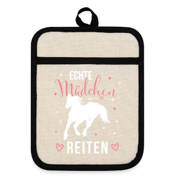 Echte Mädchen Reiten Pferde Mädchen - Topflappen mit Gummirückseite - Leinen/Schwarz  - Vorne