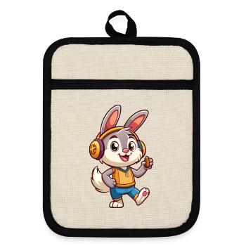 Lapin Drôle Dessin Animé Personnage Casque Musique - Maniques avec dos en caoutchouc - lin/noir  - Devant