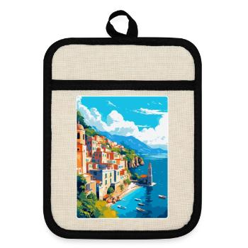 Amalfi Italy Vintage Travel Poster WPA Souvenir - Pot holders with rubber back - linen/black  - Front
