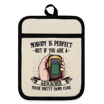 Personne n'est parfait Géocaching Geocacher Gift - Maniques avec dos en caoutchouc - lin/noir  - Devant