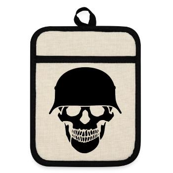 Schädelhelm / Schädelperlen - Topflappen mit Gummirückseite - Leinen/Schwarz  - Vorne
