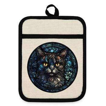 Pixie Bob Katzenrasse Aquarellglas - Topflappen mit Gummirückseite - Leinen/Schwarz  - Vorne