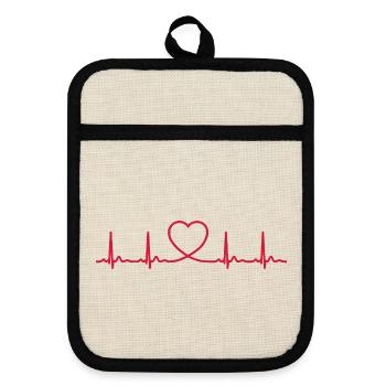 Herzschlag-EKG-Linie Medizinischer Pulswellen-Ikon-Vektor - Topflappen mit Gummirückseite - Leinen/Schwarz  - Vorne