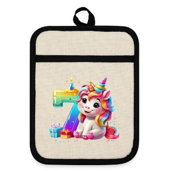 NUMBER 7 YEARS UNICORN 7TH BIRTHDAY - Pot holders with rubber back - linen/black  - Front