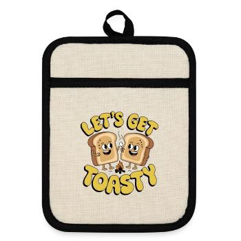 Let's Get Toasty - Pot holders with rubber back - linen/black  - Front