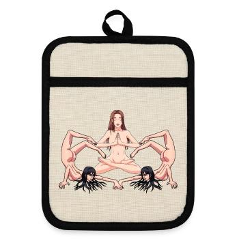 Yoga Erotik nackte Frauen nackt Yoga Yogi - Topflappen mit Gummirückseite - Leinen/Schwarz  - Vorne