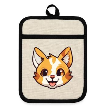 Pixie Bob Katze Cartoon Aquarell Illustration - Topflappen mit Gummirückseite - Leinen/Schwarz  - Vorne