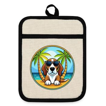 Basset Artesien Normand Hunderasse Cartoon Beach - Topflappen mit Gummirückseite - Leinen/Schwarz  - Vorne
