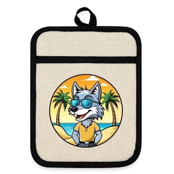 Wolf Lustige Cartoon Sommer Strand Sonnenbrille Aufkleber - Topflappen mit Gummirückseite - Leinen/Schwarz  - Vorne