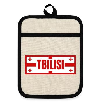 Tiflis Stadt mit georgischem Flaggendesign - Topflappen mit Gummirückseite - Leinen/Schwarz  - Vorne