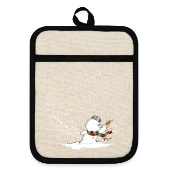 Schneemann im Sturm - Topflappen mit Gummirückseite - Leinen/Schwarz  - Vorne
