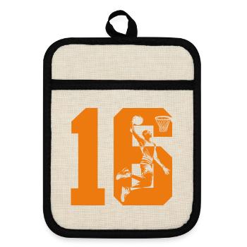 NUMMER 16 BASKETBALL 16. GEBURTSTAG - Topflappen mit Gummirückseite - Leinen/Schwarz  - Vorne