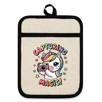 Capturing Magic! - Pot holders with rubber back - linen/black  - Front