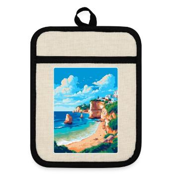 Algarve Portugal Vintage Travel Poster Souvenir - Pot holders with rubber back - linen/black  - Front